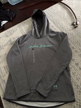 Under Armour Dark Gray Hoodie with Teal Script Logo